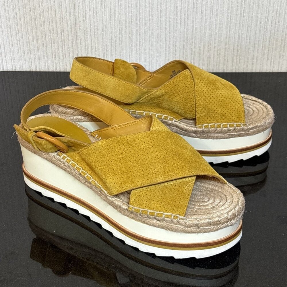 Marc Fisher 9 Platform Yellow Suede Leather Slingback Espadrille Sandals Gellyn